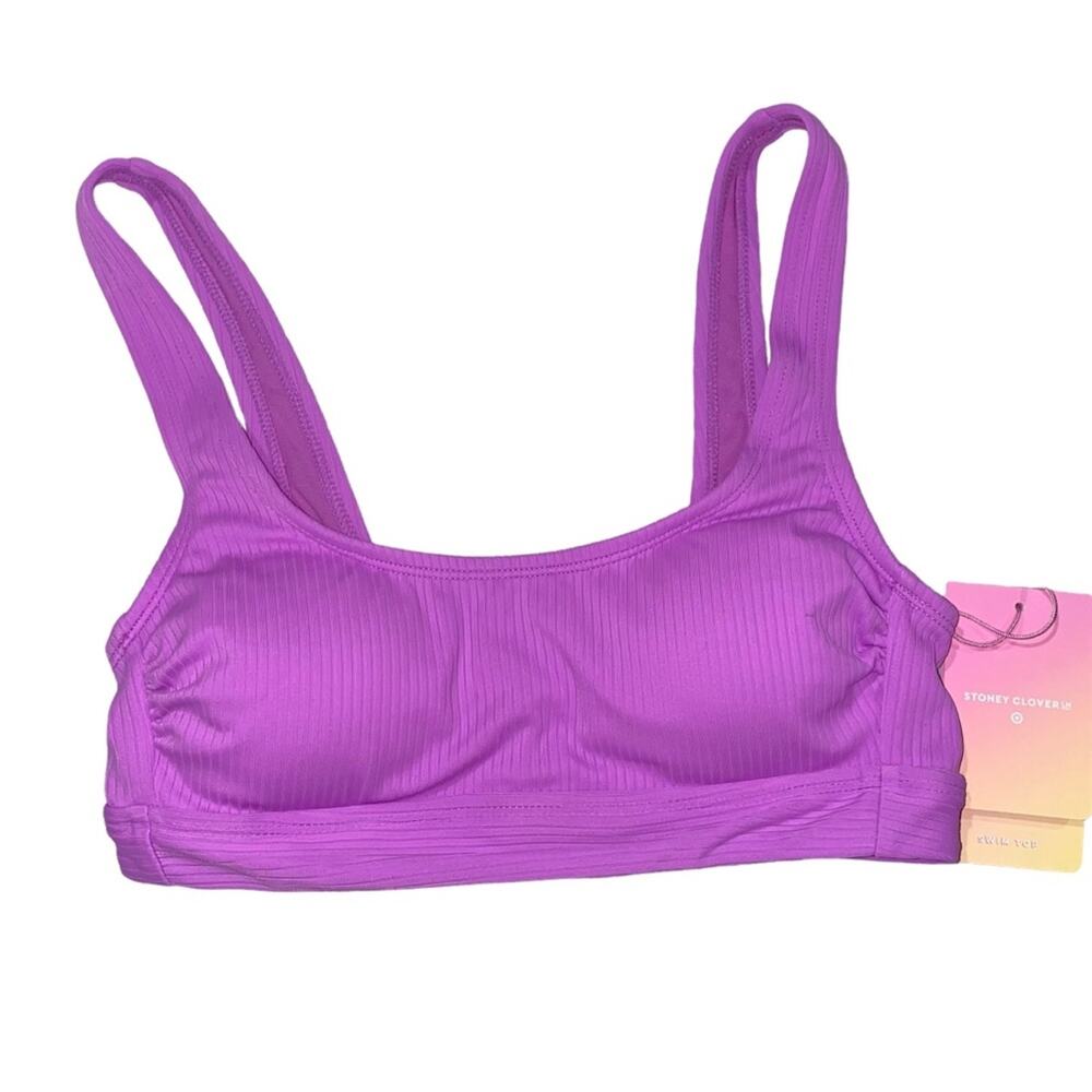 Stoney Clover Lane x Target Purple Ribbed Bikini Top XS‎ NWT Scoop Neck Swim Top